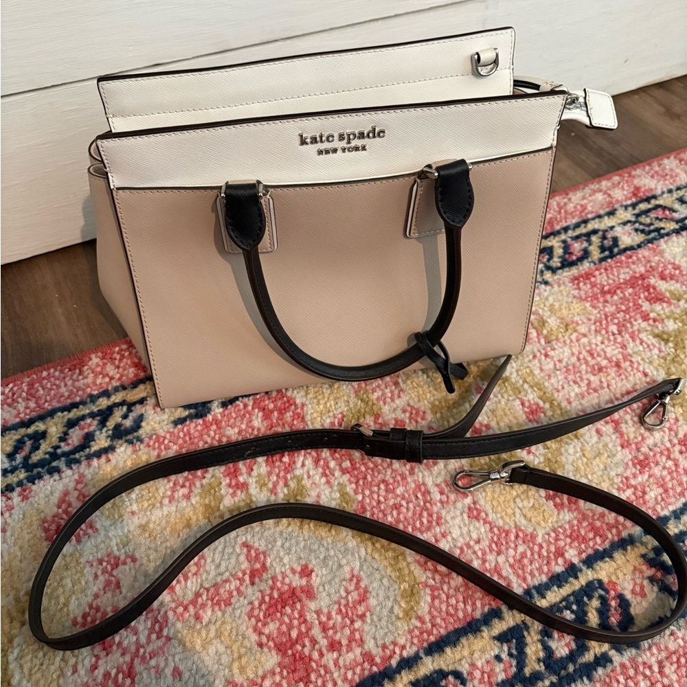 Kate Spade Two-Tone Satchel in Cream and Black - Picture 3 of 6